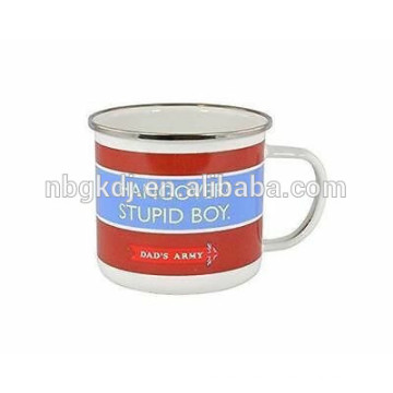 red color and words coating enamel mugs special design decals